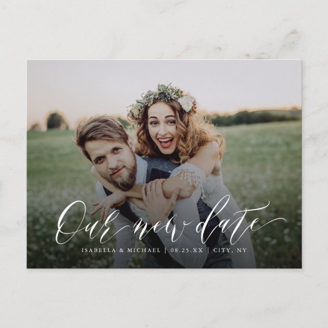 Einfaches Kalligrafie-Foto ändert das Datum Zurück Postkarte (Vorderseite)