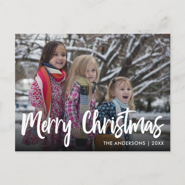 Einfaches kalligrafisches Foto Weihnachten Postkarte (Vorderseite)