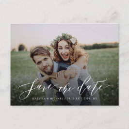 Einfaches kalligraphisches Foto Save the Date Postkarte