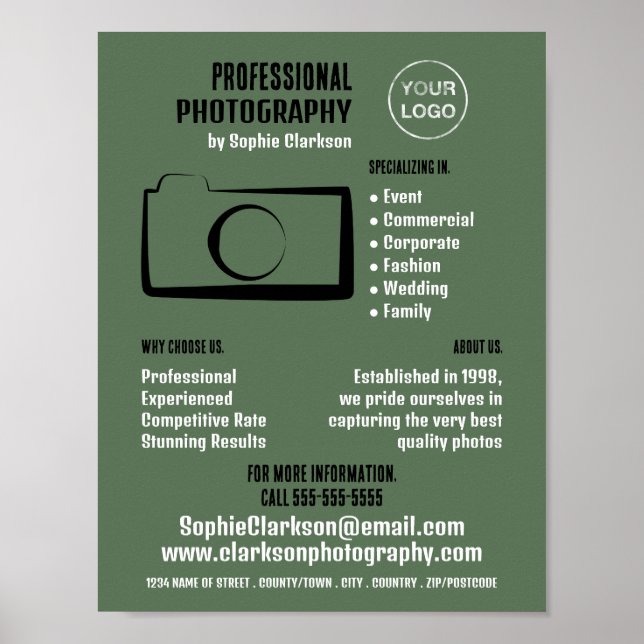 Einfaches Kamerasymbol, Fotograf, Miete für Fotogr Poster (Vorne)