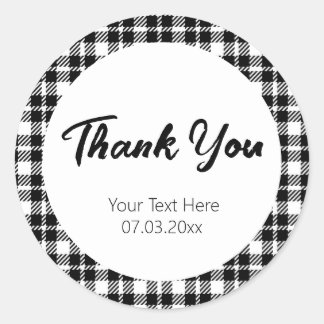 Einfaches kariertes Gingham-Muster in Schwarzweiß Runder Aufkleber