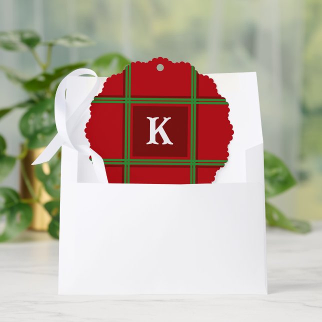 Einfaches Kariertes rotes und grünes Design Ornament Karte (Umschlag)