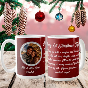 Einfaches Karmesinrotes Paar zum 1. Weihnachten zu Kaffeetasse
