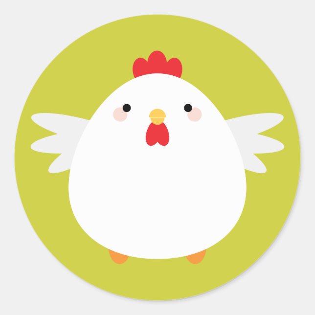 Einfaches Kawaii-Huhn auf Grün Runder Aufkleber (Vorderseite)
