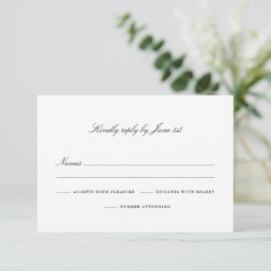Einfaches klassisches, elegantes Schwarz-Weiß-Skri RSVP Karte