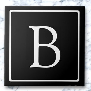 Einfaches klassisches Monogramm   Schwarz mit weiß Fliese
