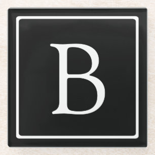 Einfaches klassisches Monogramm Schwarz mit weiß Glasuntersetzer