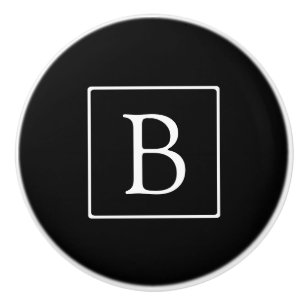 Einfaches Klassisches Monogramm Schwarz mit weiß Keramikknauf