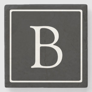 Einfaches Klassisches Monogramm Schwarz mit weiß Steinuntersetzer