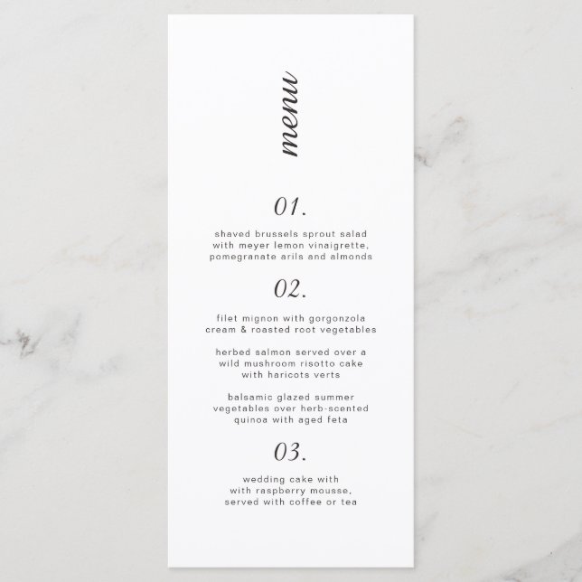 Einfaches, klassisches Schwarz-Weiß-Hochzeitsmenü Menükarte (Vorderseite)
