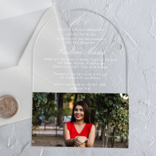 Einfaches klassisches Script XV Foto Quinceañera Acryleinladungen