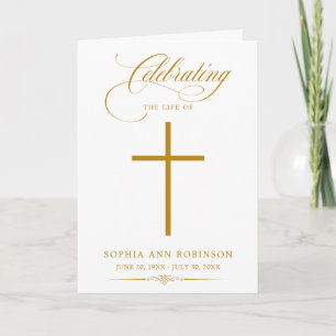Einfaches Kreuz Elegantes Gold-Schrift-Trauerprogr Karte
