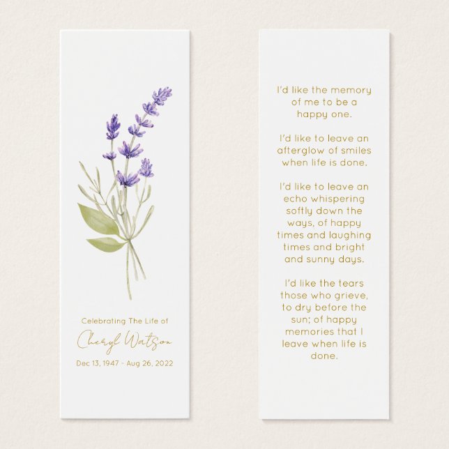 Einfaches Lavendel-Andenken-Lesezeichen (Vorne & Hinten)