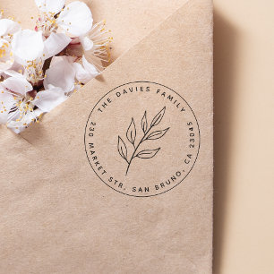 Einfaches Leaf   Round Name & Rücksendeadresse Gummistempel