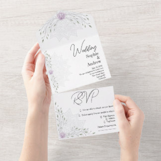 Einfaches Leaf und rosa Lotus mit Mandala Wedding All In One Einladung