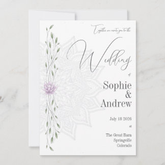 Einfaches Leaf und rosa Lotus mit Mandala Wedding Einladung