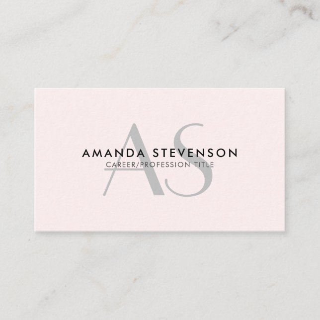 Einfaches, leicht rosa, minimalistisches Monogramm Visitenkarte (Vorderseite)