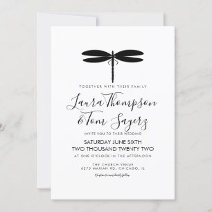 Einfaches Libellen-Hochzeitslogo Schwarz Weiß Einladung