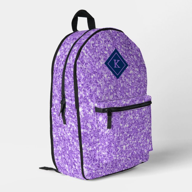 Einfaches lila Glitzer-Textur | Monogramm Bedruckter Rucksack (Rückseitige Ecke links)