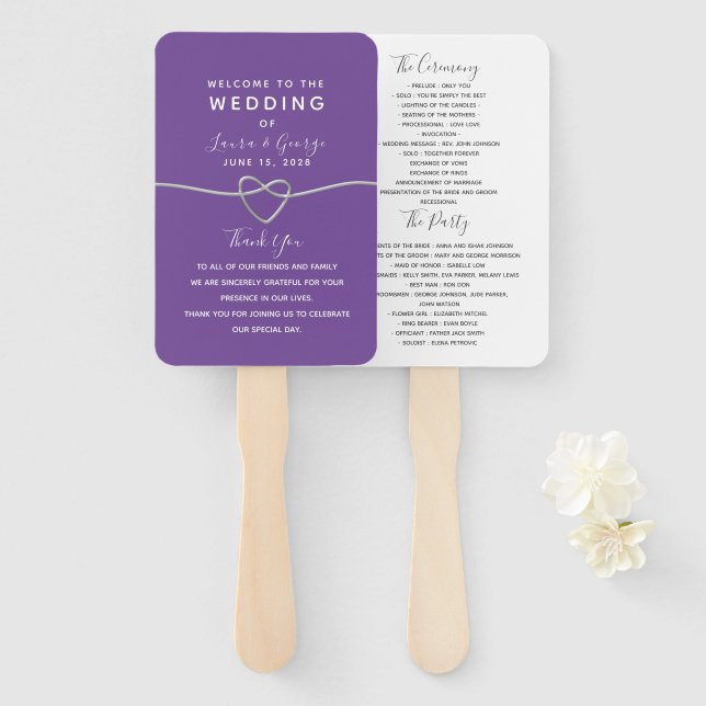 Einfaches lila Hochzeitsprogramm-Handfächer Fächer (Vorne und Hinten)