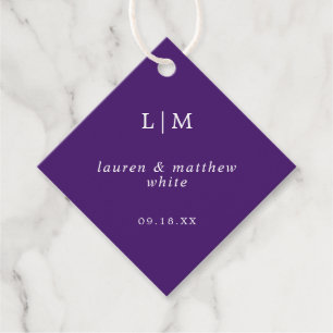 Einfaches lila Monogramm Elegante Hochzeit Geschenkanhänger