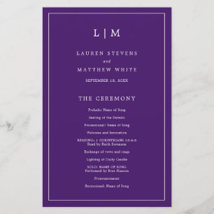 Einfaches lila Monogramm Elegantes Hochzeitsprogra Flyer