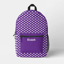 Einfaches lila und weißes Punkte-Punktmuster Name Bedruckter Rucksack