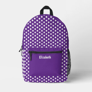 Einfaches lila und weißes Punkte-Punktmuster Name Bedruckter Rucksack
