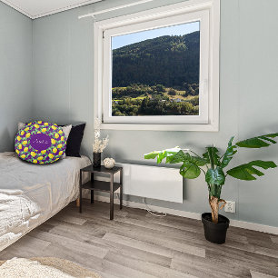 Einfaches lila Wasserfarbmuster mit Zitrone Rundes Kissen
