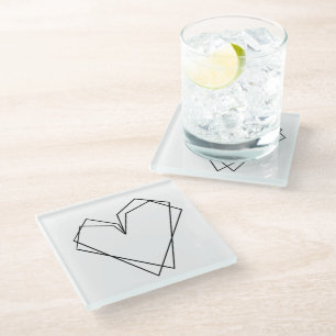 Einfaches Line Heart Double Schwarz-weiß Glasuntersetzer