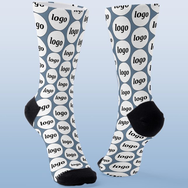 Einfaches Logo-Geschäftsmodell Dusty Blue Socken (Simple logo pattern business promotional branding socks)