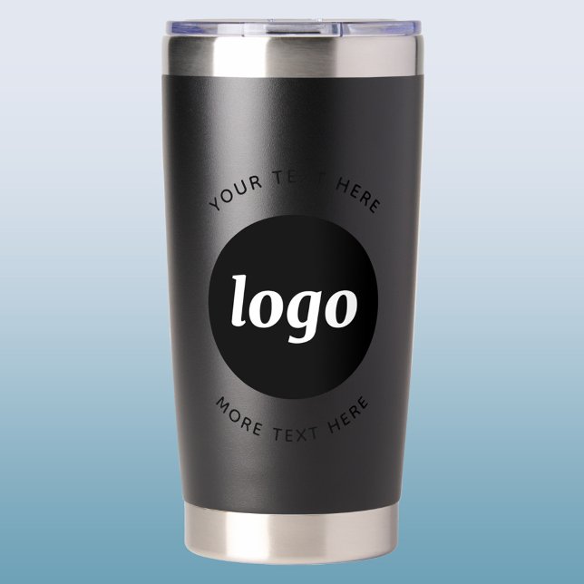 Einfaches Logo mit schwarzem Text Thermobecher (Black on black minimalist simple logo with custom text business branding promotional thermal tumble
)