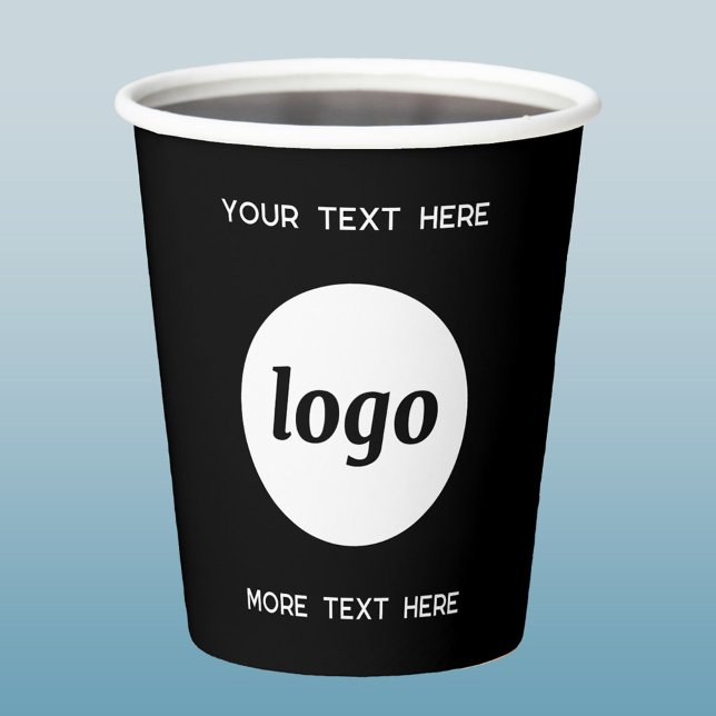 Einfaches Logo mit Text-Business-Werbung schwarz Pappbecher (Simple logo with custom text business branding promotional paper cups)