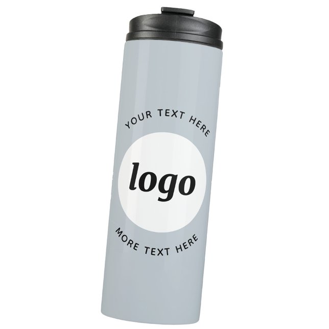 Einfaches Logo mit Text Powder Blue Business Thermosbecher (Logo and custom text professional business promotional thermal tumbler water bottle)