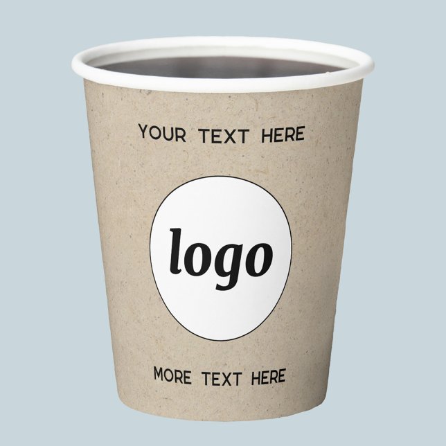 Einfaches Logo mit Textwerbung Pappbecher (Simple logo with custom text business branding promotional brown paper effect paper cups)