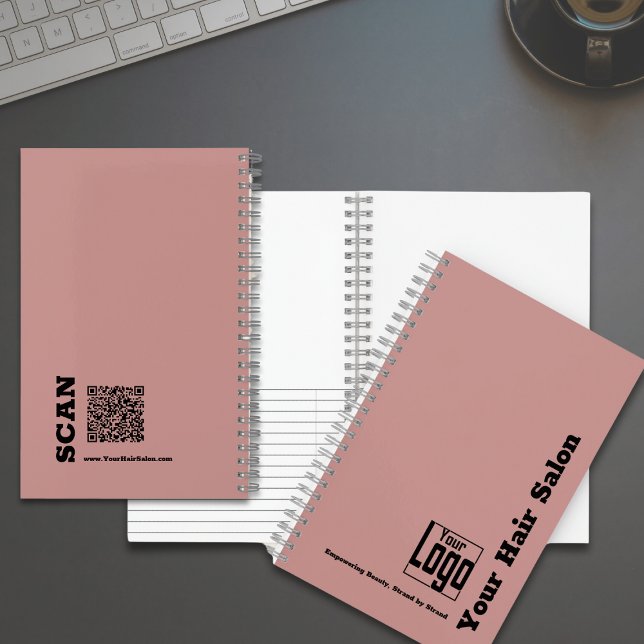 Einfaches Logo-Motto Rosa Schwarzer Haarbalon Notizbuch (Simple Logo Motto Pink Black Hair Salon Notebook - Logo -Company Name - Tagline)