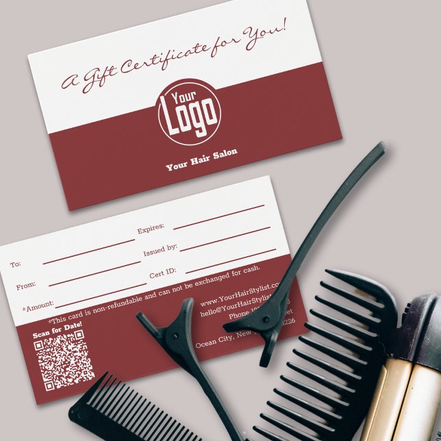 Einfaches Logo QR Code Fairstylist Geschenkgutsche (Simple Logo QR Code Hairstylist Gift Certificate)