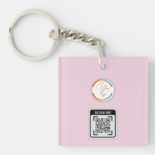 Einfaches Logo QR-Code Geschäft Rosa Schlüsselanhänger