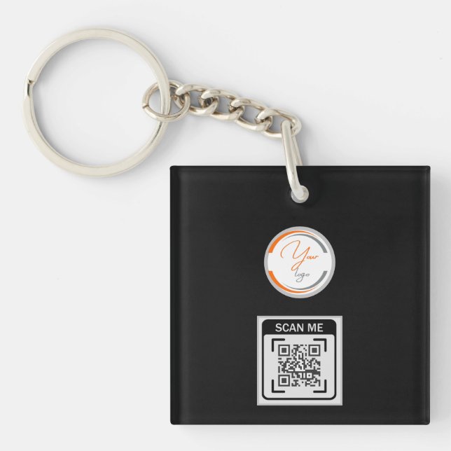 Einfaches Logo QR-Code Geschäft Schwarz Schlüsselanhänger (Vorderseite)