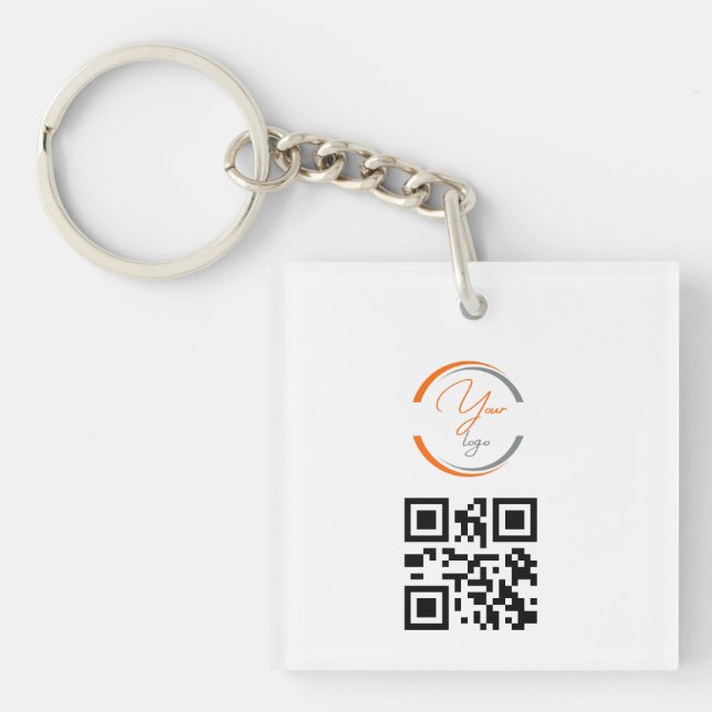 Einfaches Logo QR-Code Geschäft Weiß Schlüsselanhänger (Vorderseite)