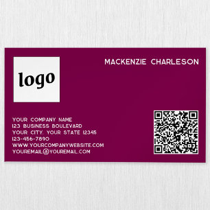 Einfaches Logo und QR-Code Magenta Pink Magnetische Visitenkarte