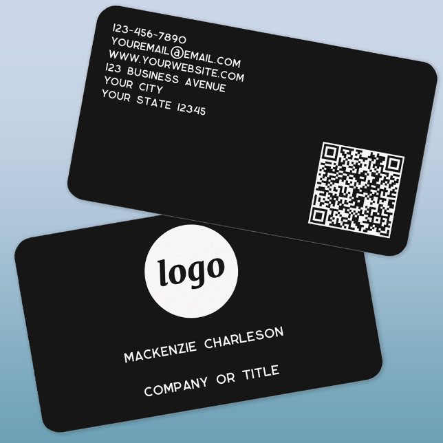 Einfaches Logo und QR-Code Visitenkarte (Logo QR code custom text black professional minimalist business card)