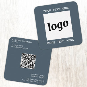 Einfaches Logo und Text QR-Code Anthrazitgrau Quadratische Visitenkarte