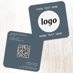 Einfaches Logo und Text QR-Code Anthrazitgrau Quadratische Visitenkarte
