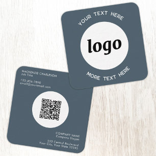 Einfaches Logo und Text QR-Code Anthrazitgrau Quadratische Visitenkarte