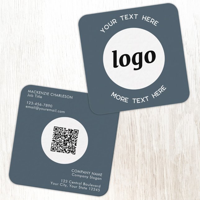 Einfaches Logo und Text QR-Code Anthrazitgrau Quadratische Visitenkarte (Simple logo with QR code custom text business branding promotional charcoal gray business card)