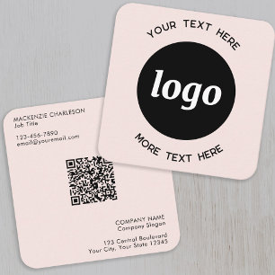 Einfaches Logo und Text QR-Code Blush-Pink Quadratische Visitenkarte