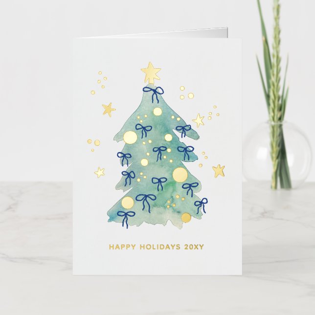 Einfaches Logo Weihnachtsbaum Blaue Bänder Geschäf (Vorderseite)