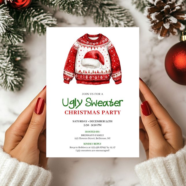 Einfaches Lustiges Hässliches Sweater-Weihnachtsfe Einladung (Simple Funny Ugly Sweater Christmas Party)