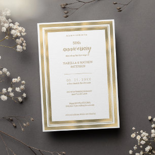 Einfaches Luxus-weißes Gold 50. Hochzeitstag Einladung